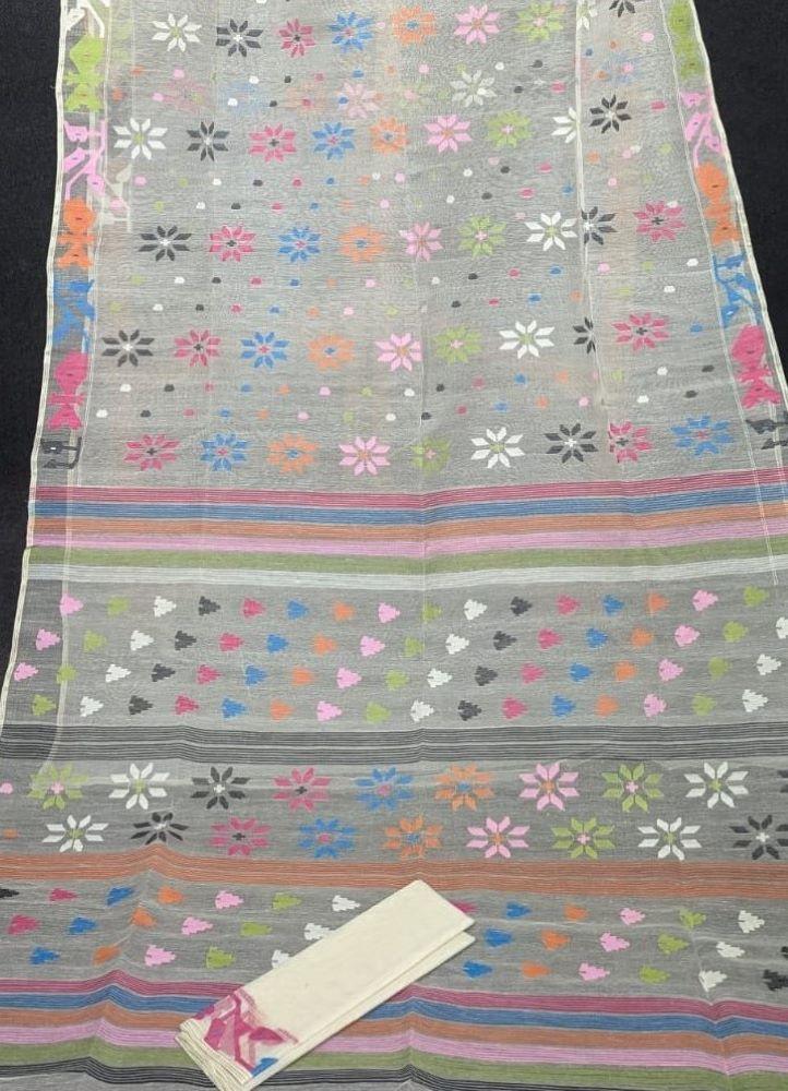 PASTEL-FLORAL-PURE-HANDLOOM-JAMDANI-HALF-SILK-SAREE