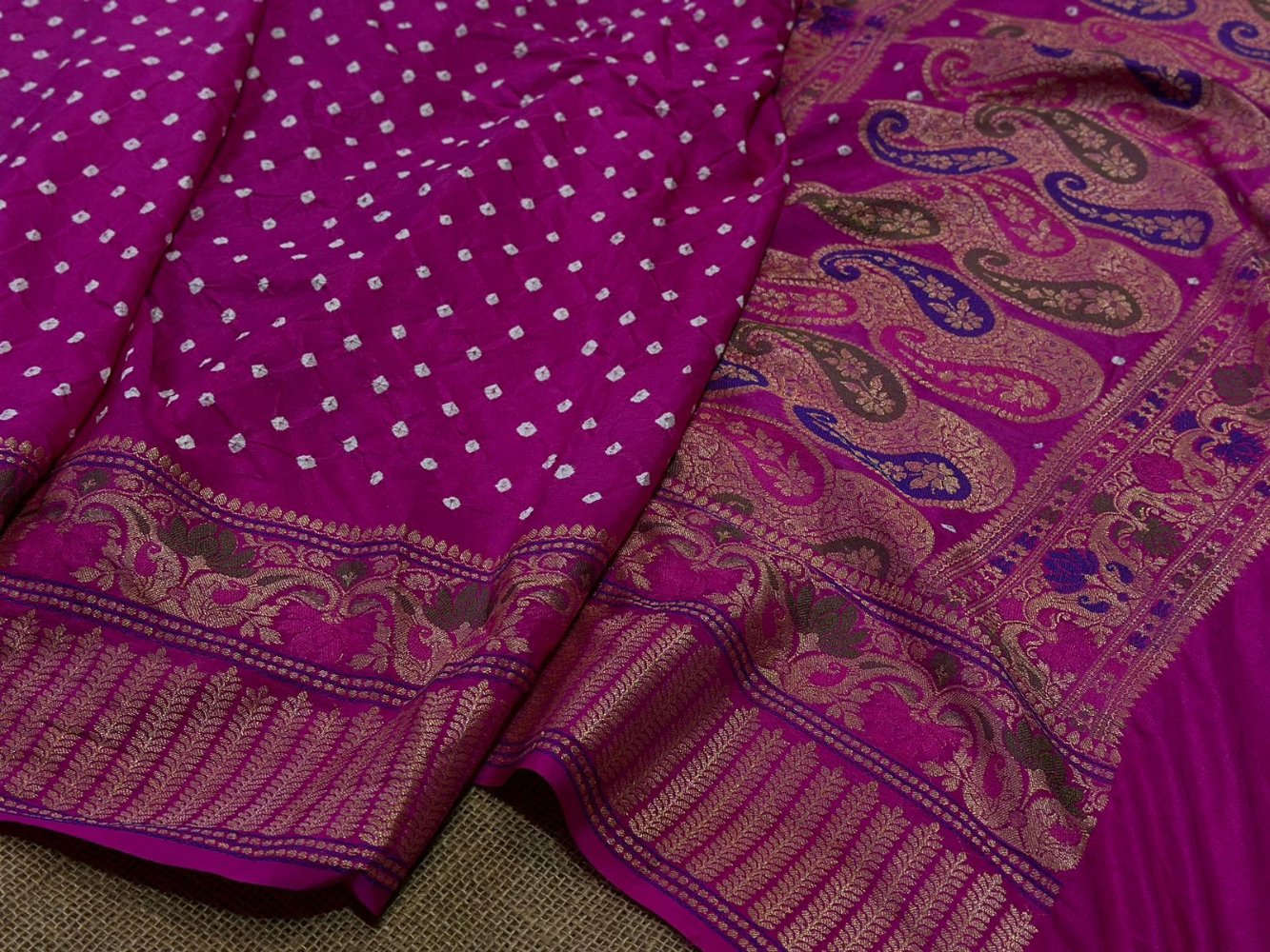 HIGH-QUALITY MINA KARI BANDHEJ SAREE IN EXCLUSIVE DHUPIYAN SILK IN MAROON