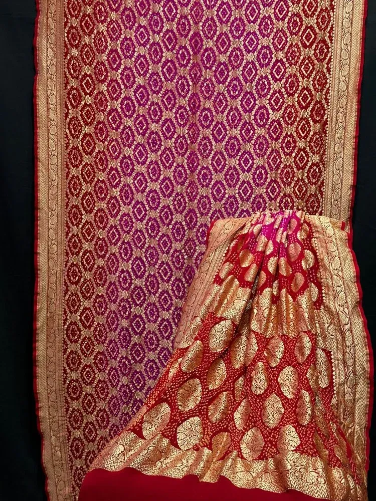 LUXURIOUS BANDHEJ SAREE IN KHADI GEORGETTE IN RED